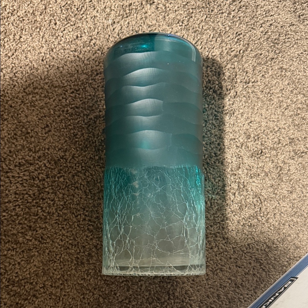 Textured Teal Glass Vase